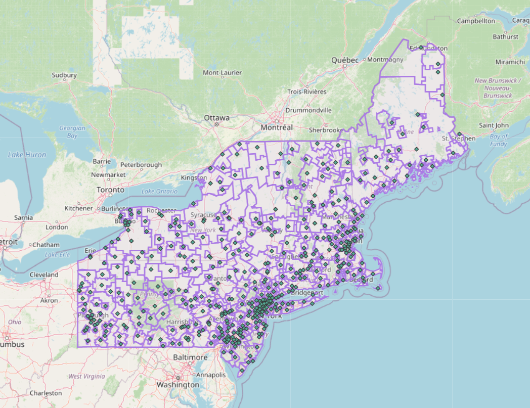 Map of predicted hospital catchments